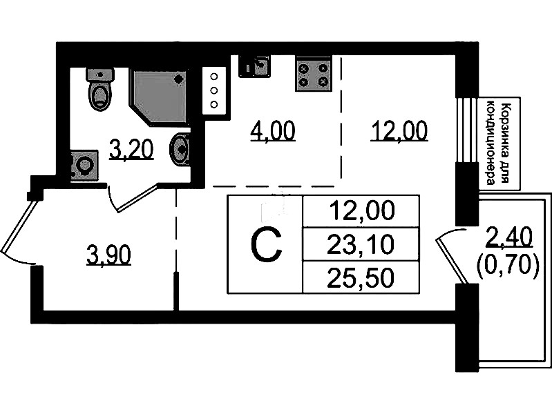 Квартира студия 23.8 м², 7/10 эт., ЖК «Курортный квартал»